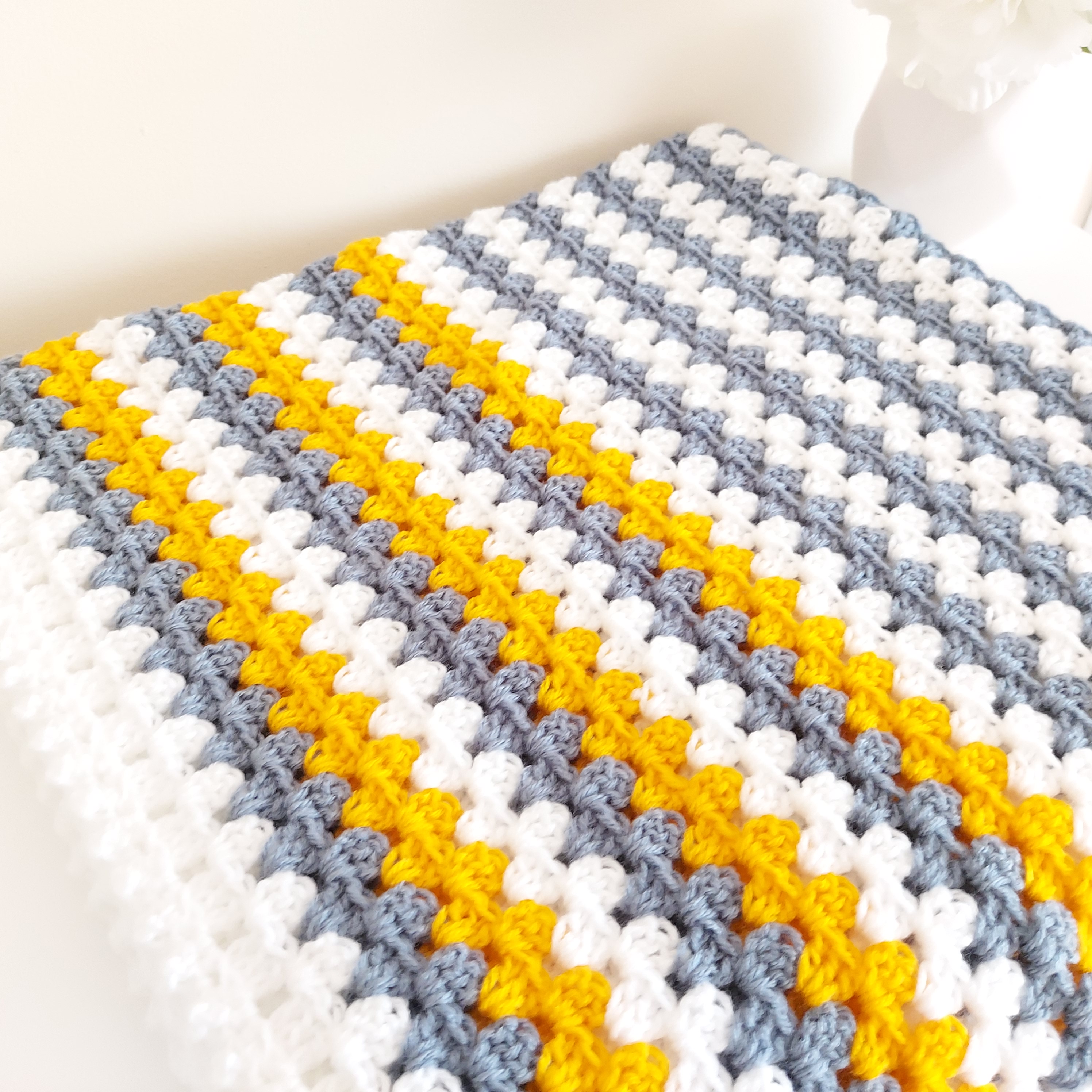 Yellow grey and white crochet baby blanket shop